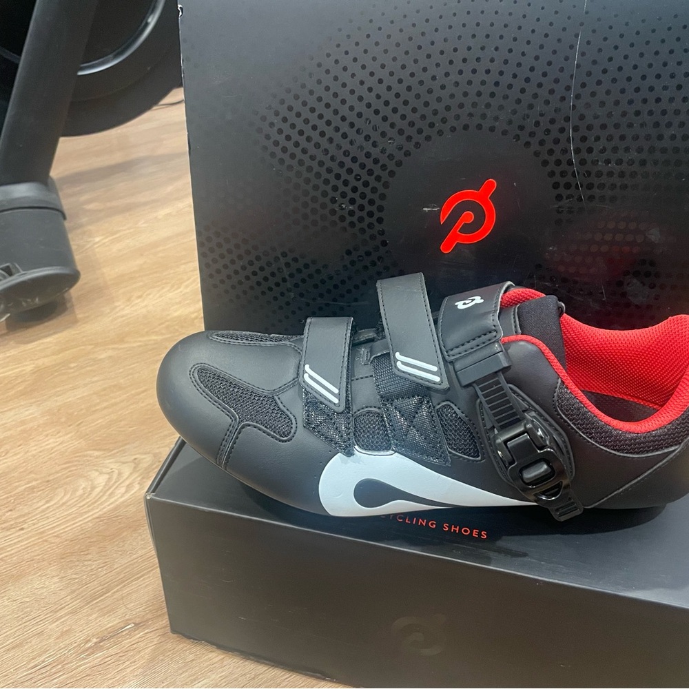 Peloton Black Cycling Shoes with Red Details